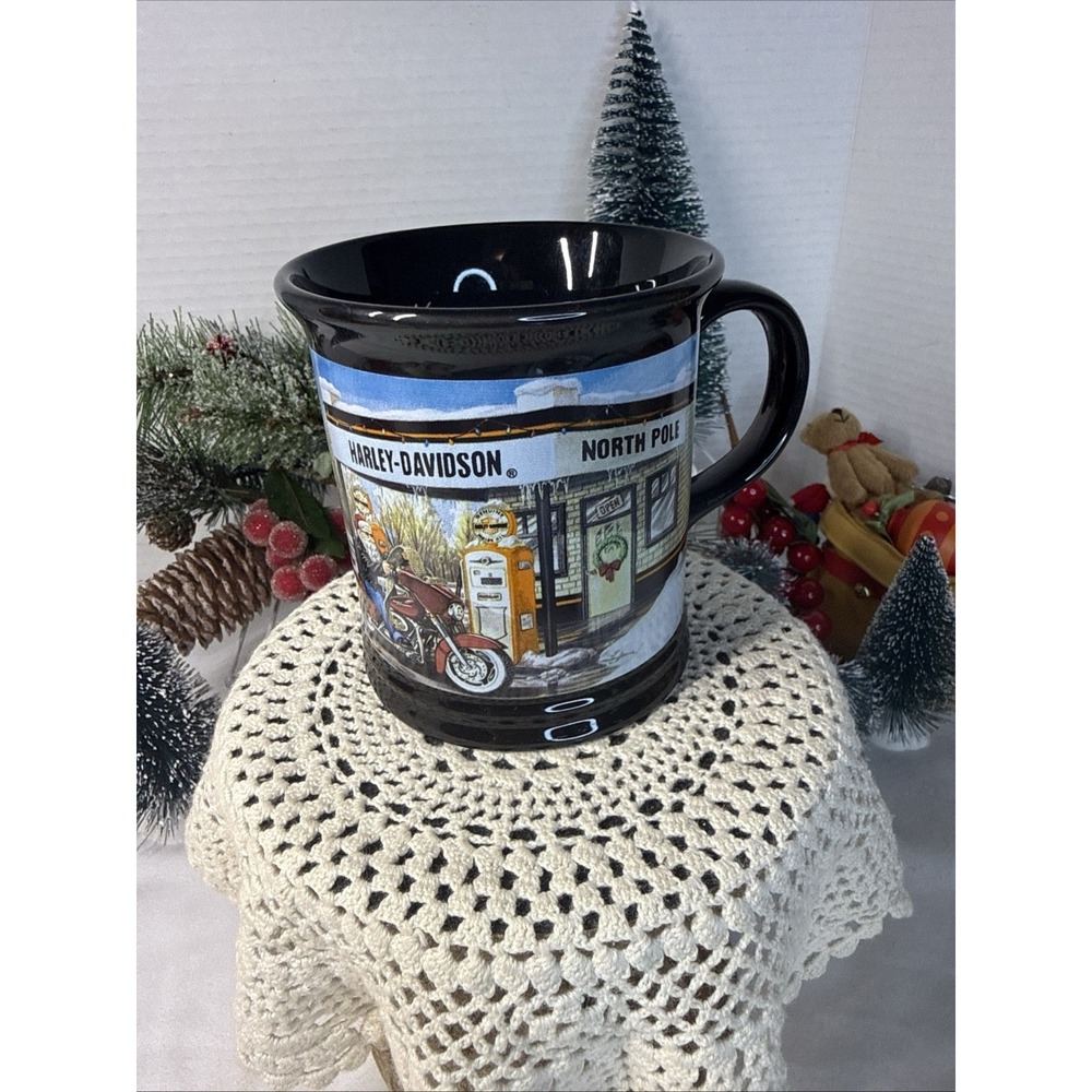 2008 Harley Davidson Biker Santa Claus North Pole Christmas Black Mug